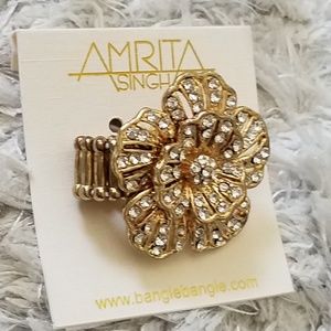 Austrian Crystal Gold Tone Primrose Stretch Ring